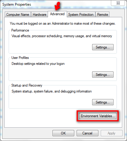 Environment Variables Button